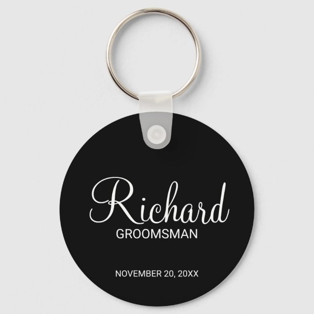 Black Modern Script Personalised Groomsman Key Ring (Front)