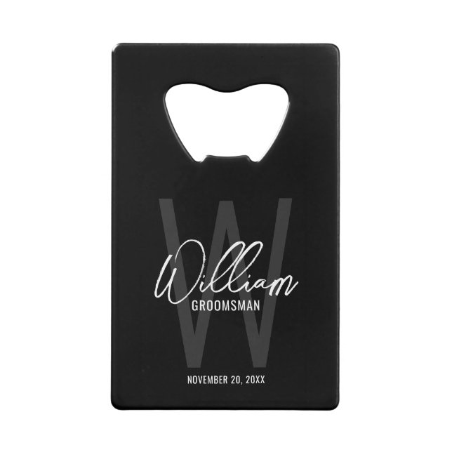 Black Modern Script Personalised Groomsman's Name (Front)