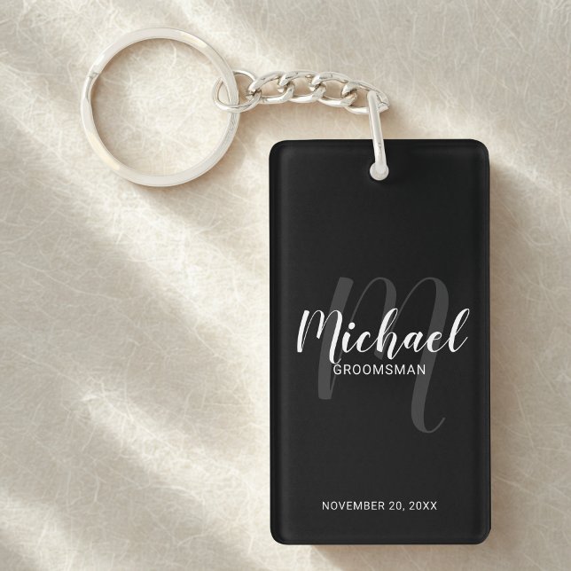 Black Modern Script Personalised Groomsmen Key Ring (Creator Uploaded)
