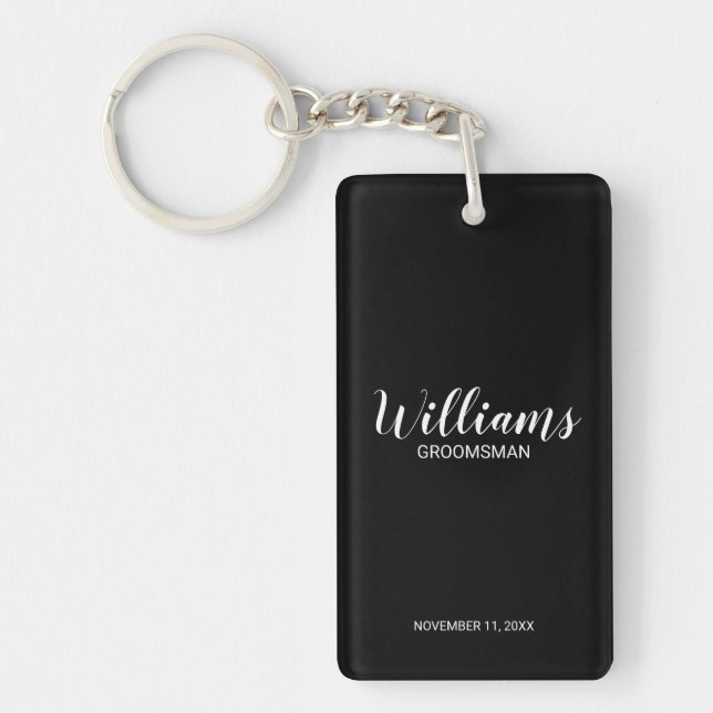Black Modern Script Personalised Groomsmen Key Ring (Front)