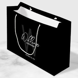 Black Modern Script Personalised Groomsmen Large Gift Bag