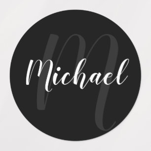 Black Modern Script Personalised Monogram and Name
