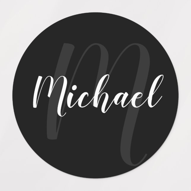 Black Modern Script Personalised Monogram and Name (Design 1)