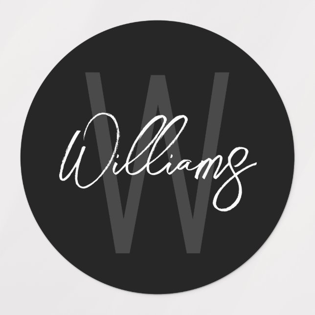 Black Modern Script Personalised Monogram and Name (Design 1)