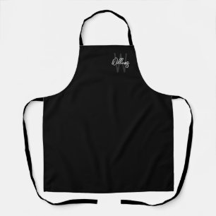 Black Modern Script Personalised Monogram and Name Apron