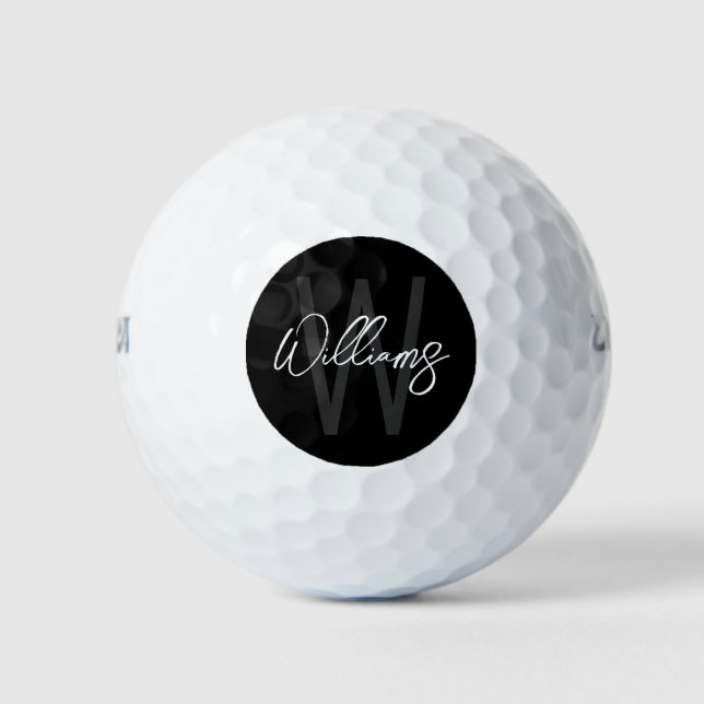 Black Modern Script Personalised Monogram and Name Golf Balls (Front)