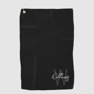Black Modern Script Personalised Monogram and Name Golf Towel