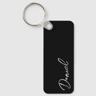 Black Modern Script Personalised Name Key Ring