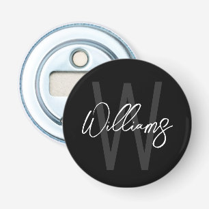 Black Modern Script Personalized Monogram and Name Bottle Opener