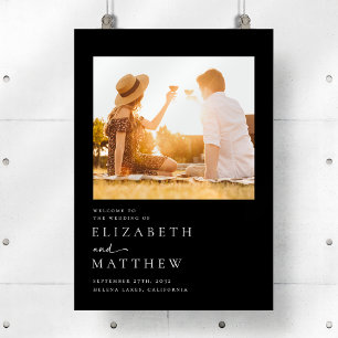 Black Modern Script Photo Wedding Welcome Sign