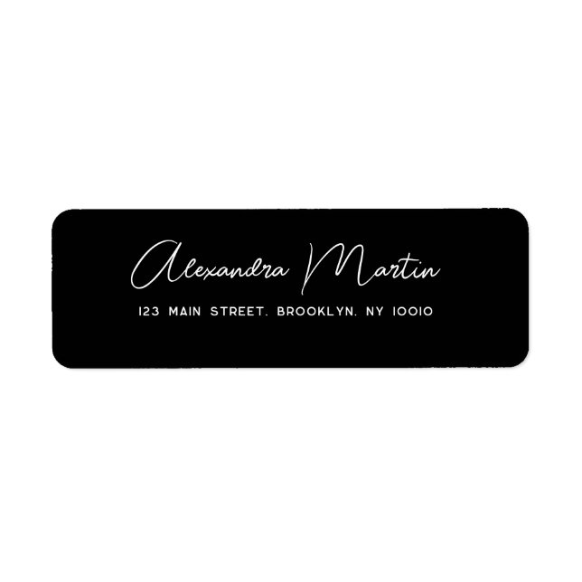Black Modern Script Return Address Label (Front)