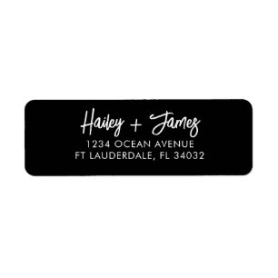 Black Modern Script Return Address Labels 