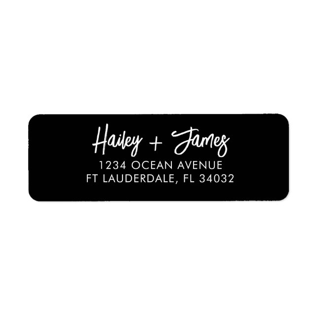 Black Modern Script Return Address Labels  (Front)