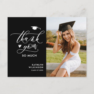 Black Modern Script Simple Graduation Thank You Postcard