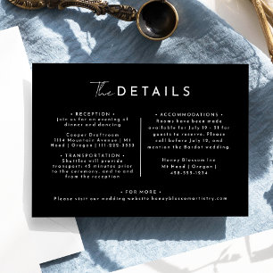 Black Modern Script Wedding Details Enclosure Card