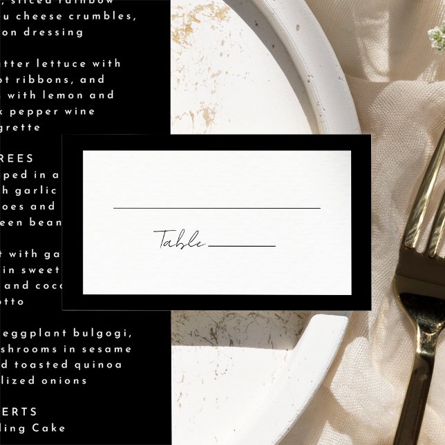Black Modern Script Wedding Flat Place Card (Creator Uploaded)