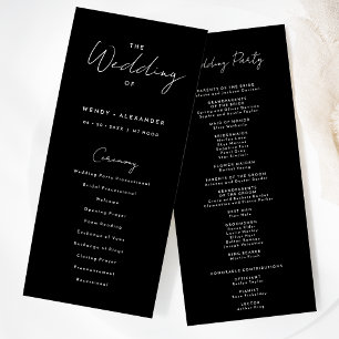 Black Modern Script Wedding Flat Program Programme