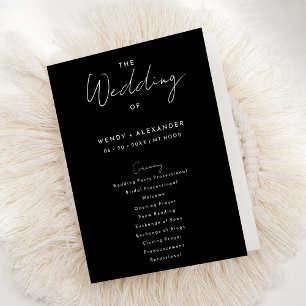 Black Modern Script Wedding Folded Program Programme
