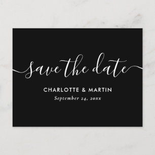 Black Modern Script Wedding Save The Date Postcard