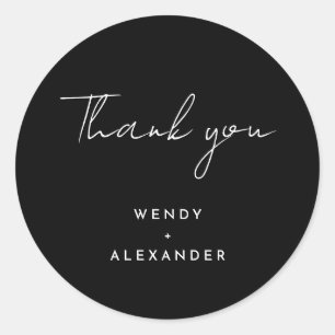 Black Modern Script Wedding Thank You Classic Round Sticker
