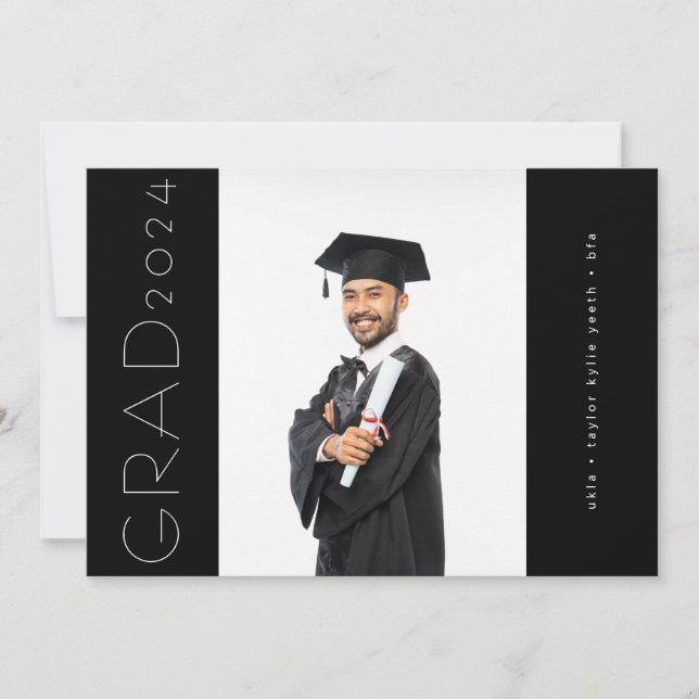 Black Modern Sideways Grad Photo Announcement (Front)