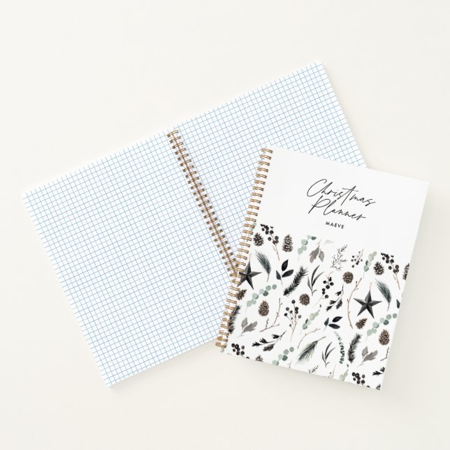 Black modern simple elegant script Christmas Notebook (Inside)