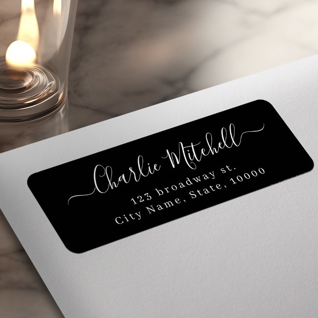 Black Modern simple elegant script return address (Black Modern simple elegant script return address Label)