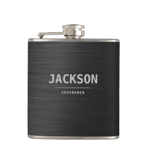 Black Modern Simple Name Personalised Groomsmen Hip Flask