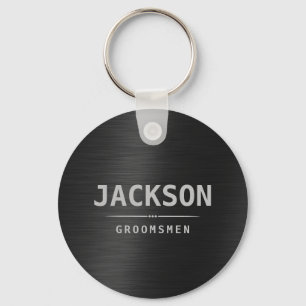 Black Modern Simple Name Personalised Groomsmen Key Ring