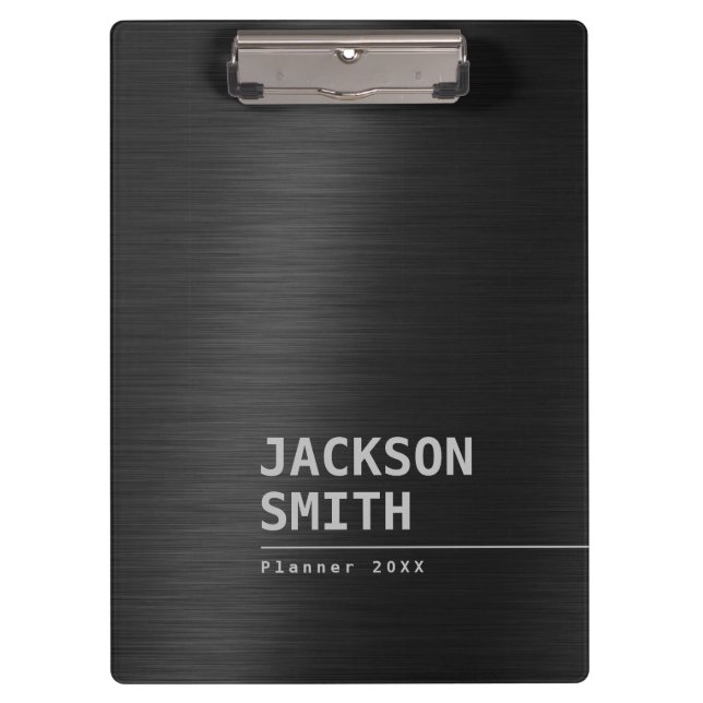 Black Modern Simple Personalised Name Professional Clipboard (Front)