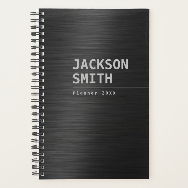 Black Modern Simple Personalised Name Professional Planner (Front)