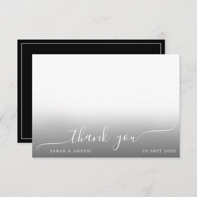 Black Modern Simple Photo Script Wedding Thank You Card (Front/Back)