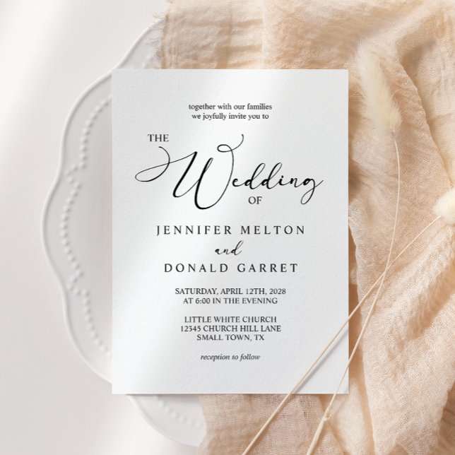 Black Modern Simple Script Add Photo Wedding Invitation (Creator Uploaded)
