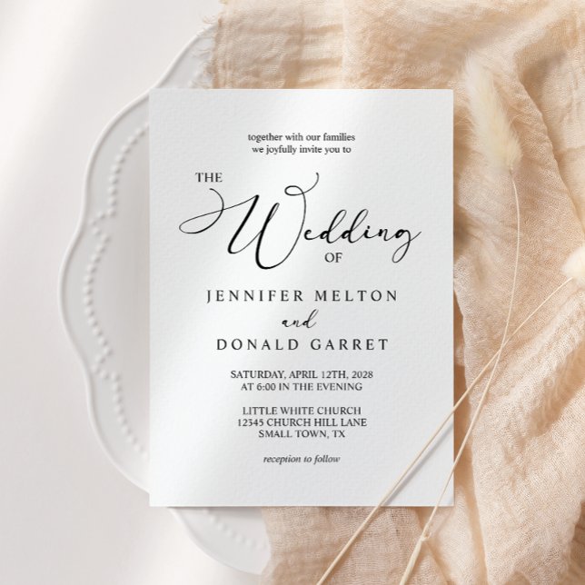 Black Modern Simple Script All In One Wedding Invitation (Creator Uploaded)