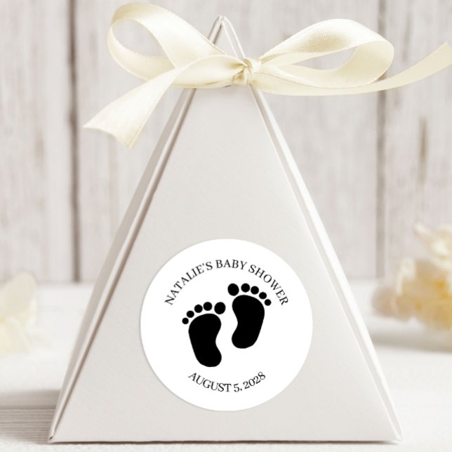 Black Modern Simple Script Baby Shower Classic Round Sticker (Creator Uploaded)