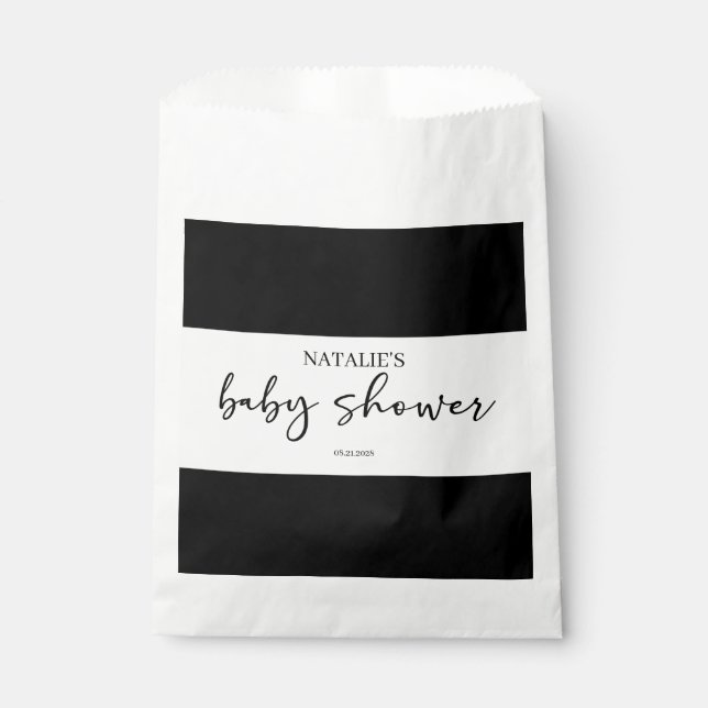 Black Modern Simple Script Baby Shower Favour Bags (Front)