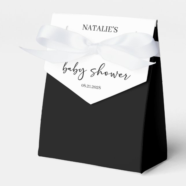 Black Modern Simple Script Baby Shower Favour Box (Front Side)