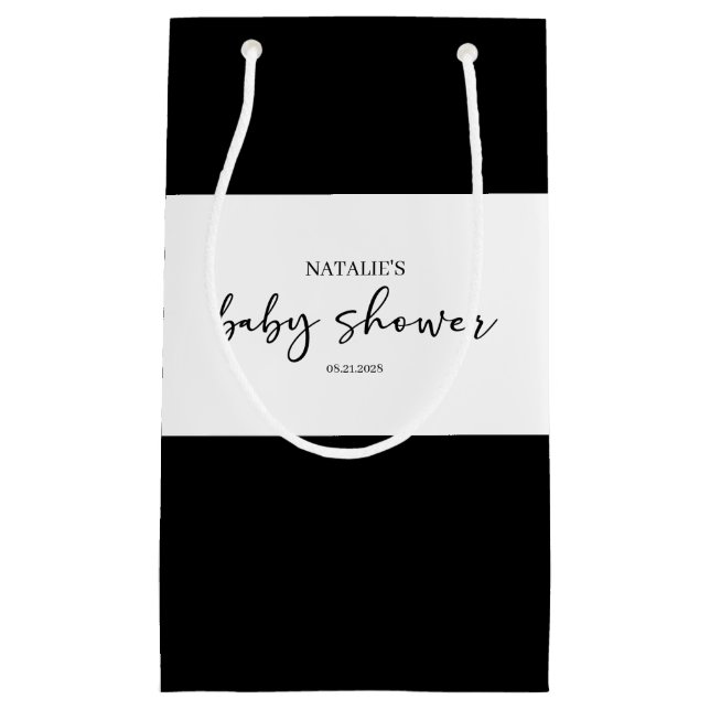 Black Modern Simple Script Baby Shower Favour Small Gift Bag (Front)