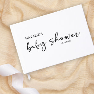 Black Modern Simple Script Baby Shower Guest Book
