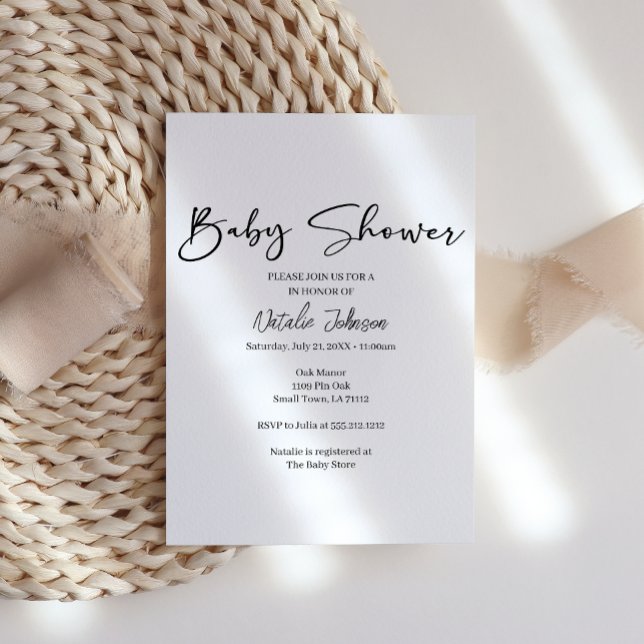 Black Modern Simple Script Baby Shower Invitation (Creator Uploaded)