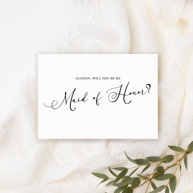 Black Modern Simple Script Be My Maid of Honour Invitation (Creator Uploaded)