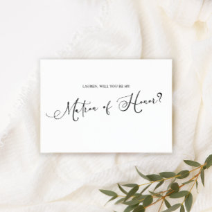 Black Modern Simple Script Be My Matron of Honour Invitation
