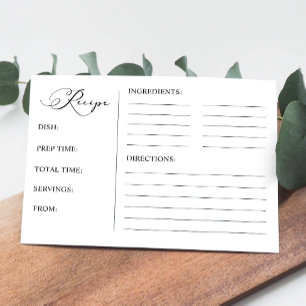 Black Modern Simple Script Bridal Recipe Card