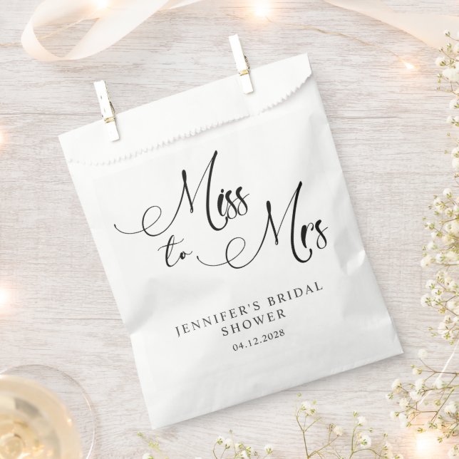 Black Modern Simple Script Bridal Shower Favour Bags (Clipped)