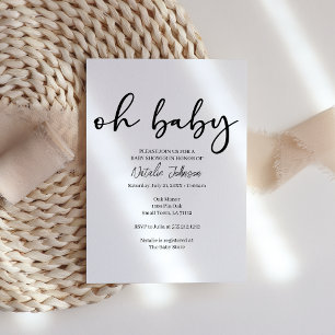 Black Modern Simple Script Oh Baby Shower Invitation