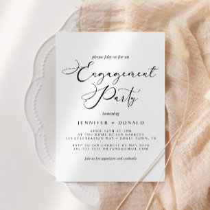 Black Modern Simple Script Wedding Engagement Invitation