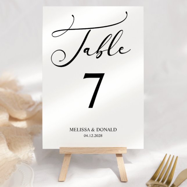 Black Modern Simple Script Wedding Table Number (Creator Uploaded)