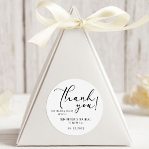Black Modern Simple Thank You Bridal Shower Classic Round Sticker