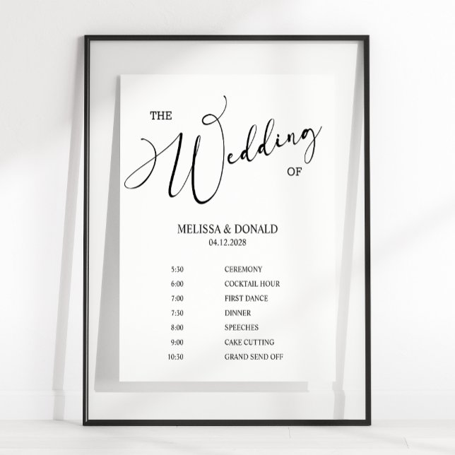Black Modern Simple Wedding Program Schedule  Poster (Creator Uploaded)
