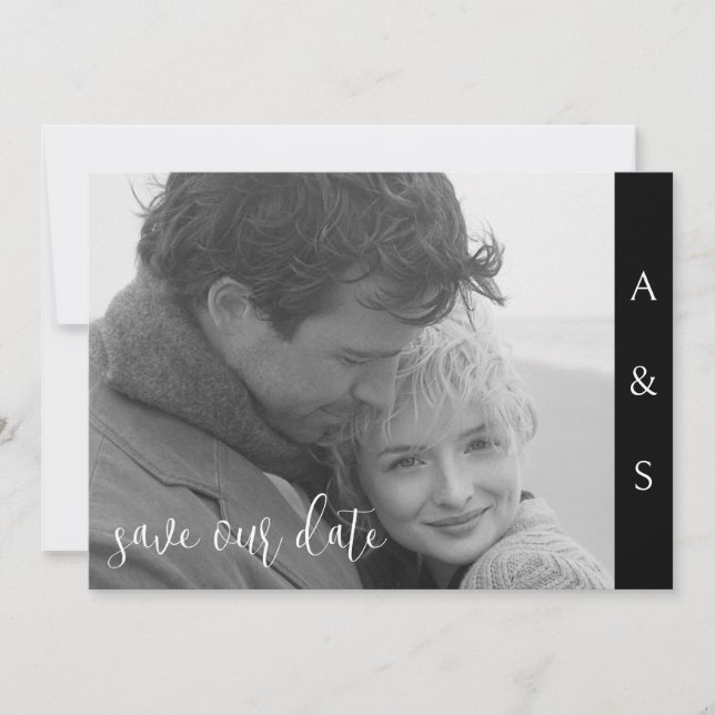 Black Modern Simplicity B/W Photo Horizontal Save The Date (Front)
